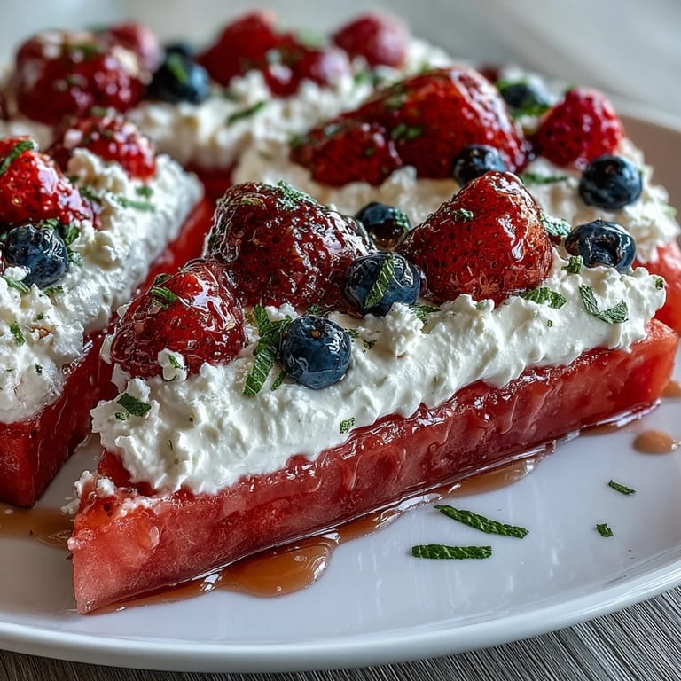 Beautifully decorated Watermelon Pizza, a refreshing summer dessert perfect for parties.