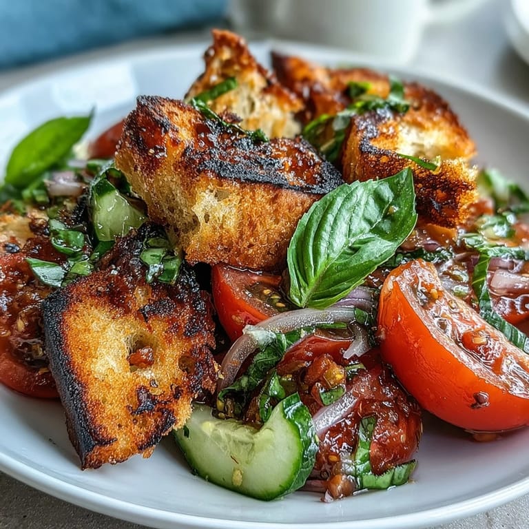 Delicious Summer Panzanella: rustic bread, crisp veggies, and zesty vinaigrette perfect for picnics.