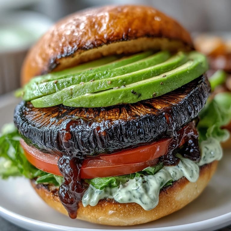 Hearty grilled portobello mushroom burgers, a satisfying vegetarian meal perfect for cookouts.