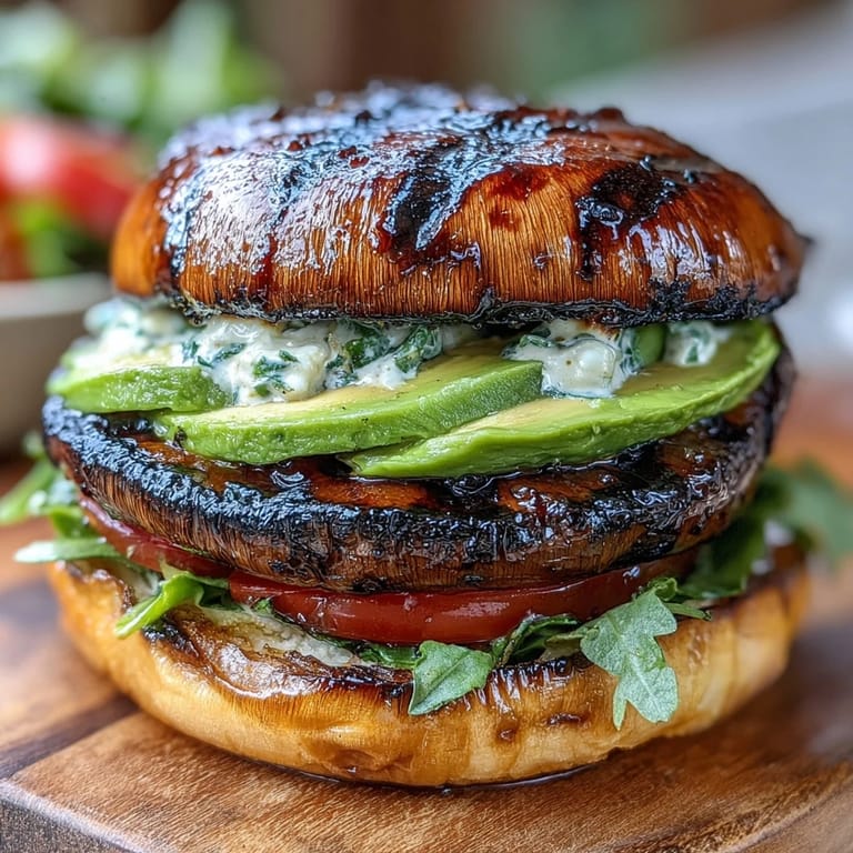 See these flavorful grilled portobello mushroom burgers ready to assemble with favorite condiments.