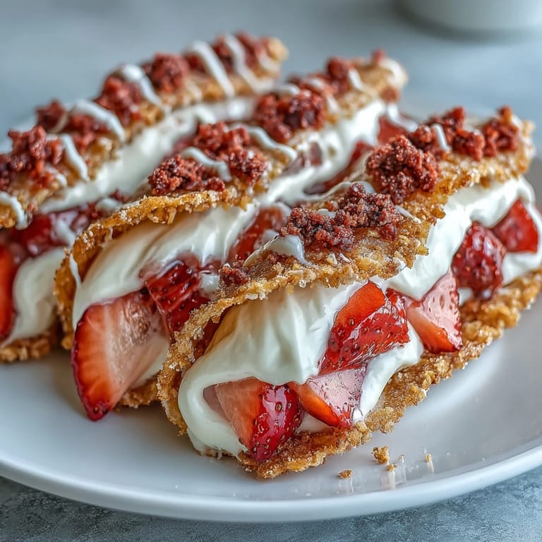 Delicious strawberry crunch cheesecake tacos, a perfect dessert treat.