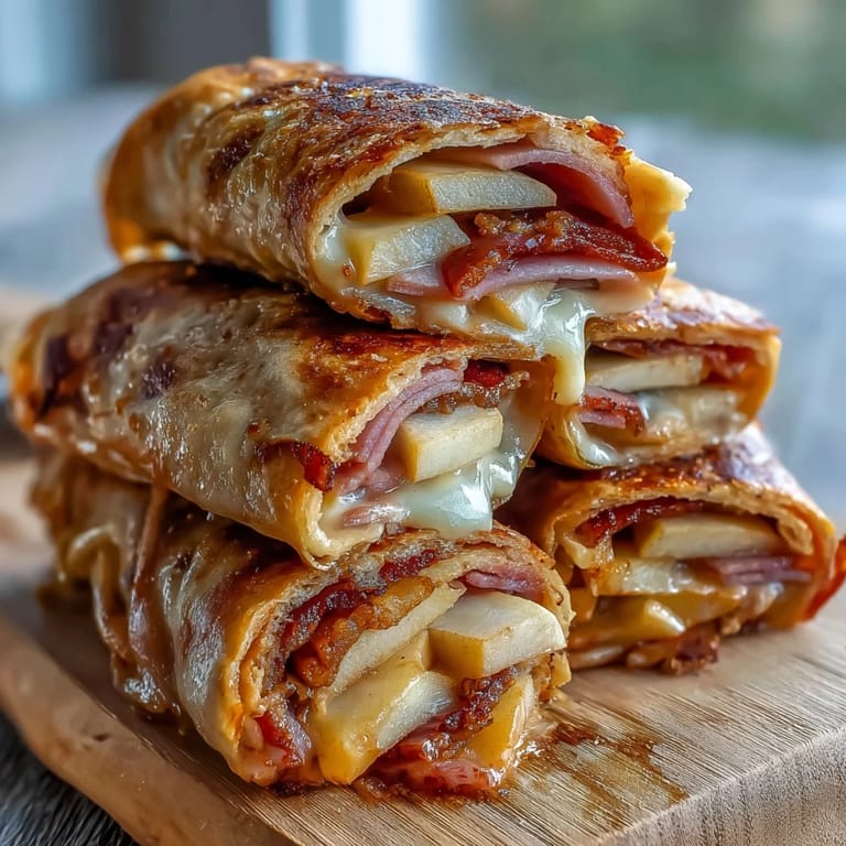 Delicious Apple Ham Grilled Cheese Roll-Ups, buttery and oozing with cheese.