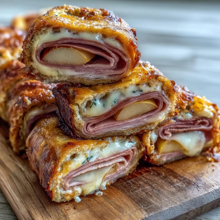 Warm Apple Ham Grilled Cheese Roll-Ups, a sweet and savory delight.