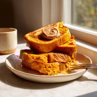 A stack of toast with a bite taken out of it.
