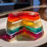 A colorful cake with rainbow colors.