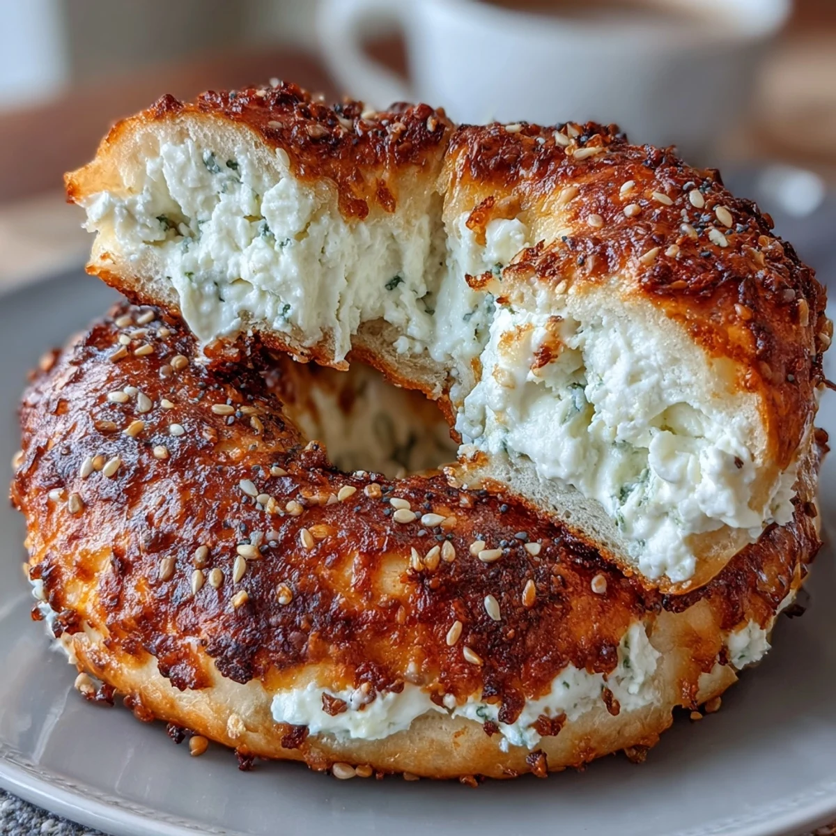 Fluffy cottage cheese bagels with golden crust, topped with everything bagel seasoning for a protein-packed breakfast.