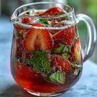 Refreshing strawberry mint mocktail pitcher with vibrant red berries, green mint leaves, and citrus slices, perfect for spring gatherings.