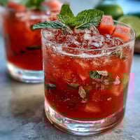 A vibrant watermelon mint vodka spritz mocktail with fresh fruit and herbs, perfect for summer parties and alcohol-free celebrations.