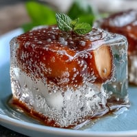 Delicate lychee agar jelly cubes glistening in sparkling yuzu water, a refreshing and elegant vegan dessert for summer.